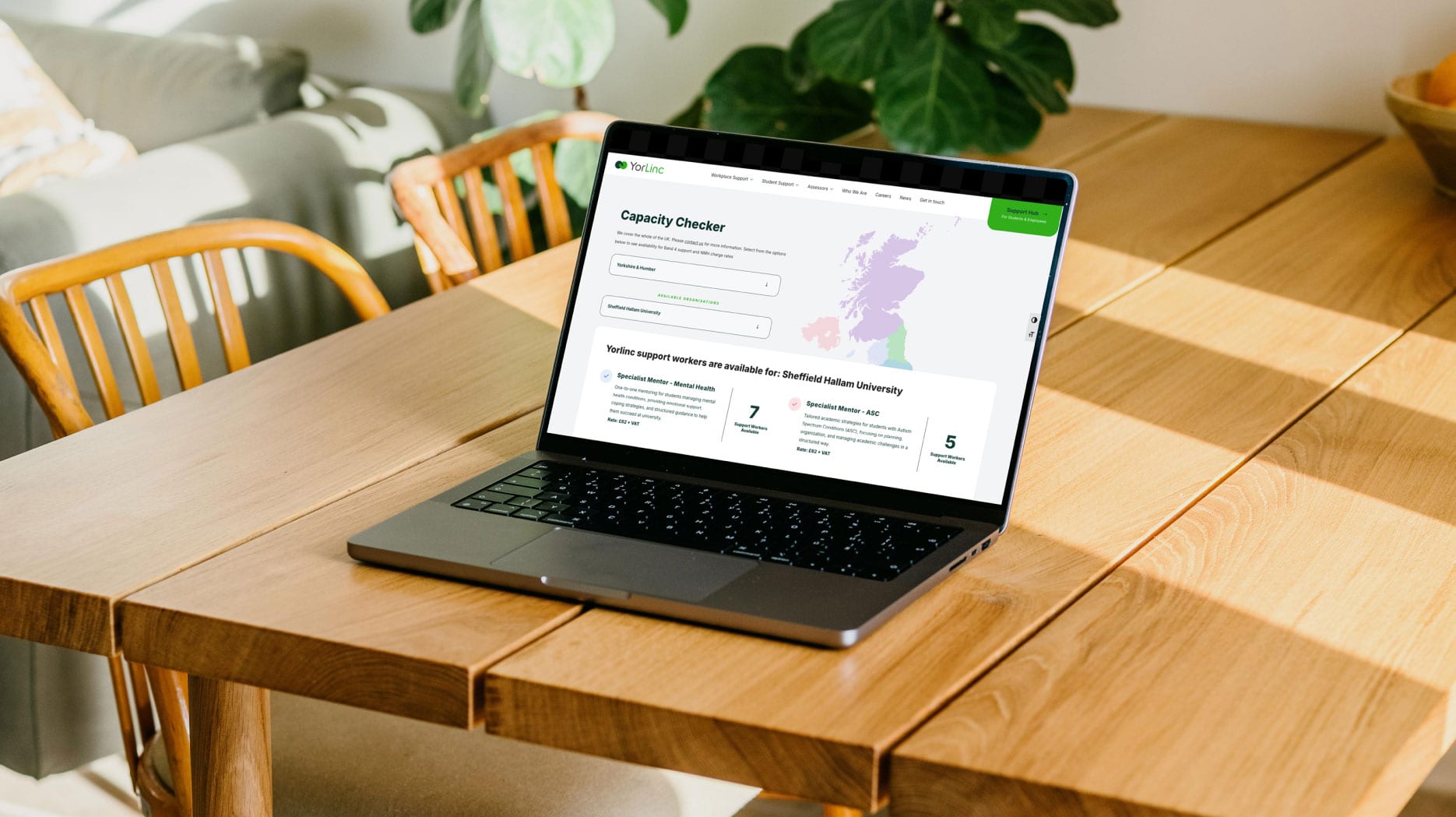 The YorLinc website, designed by TH3 for a Lincolnshire support service, shown on a laptop