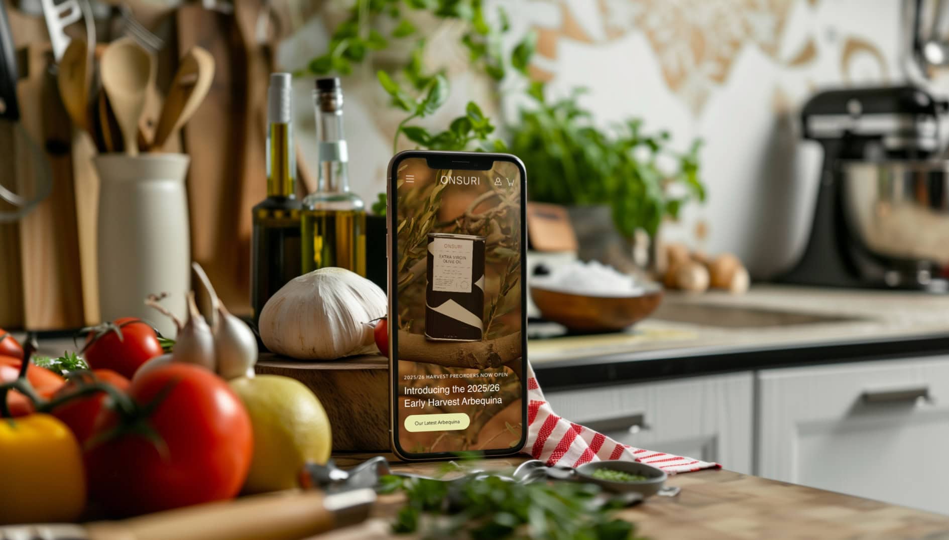 The ONSURI online shop, designed by TH3, shown on a mobile phone