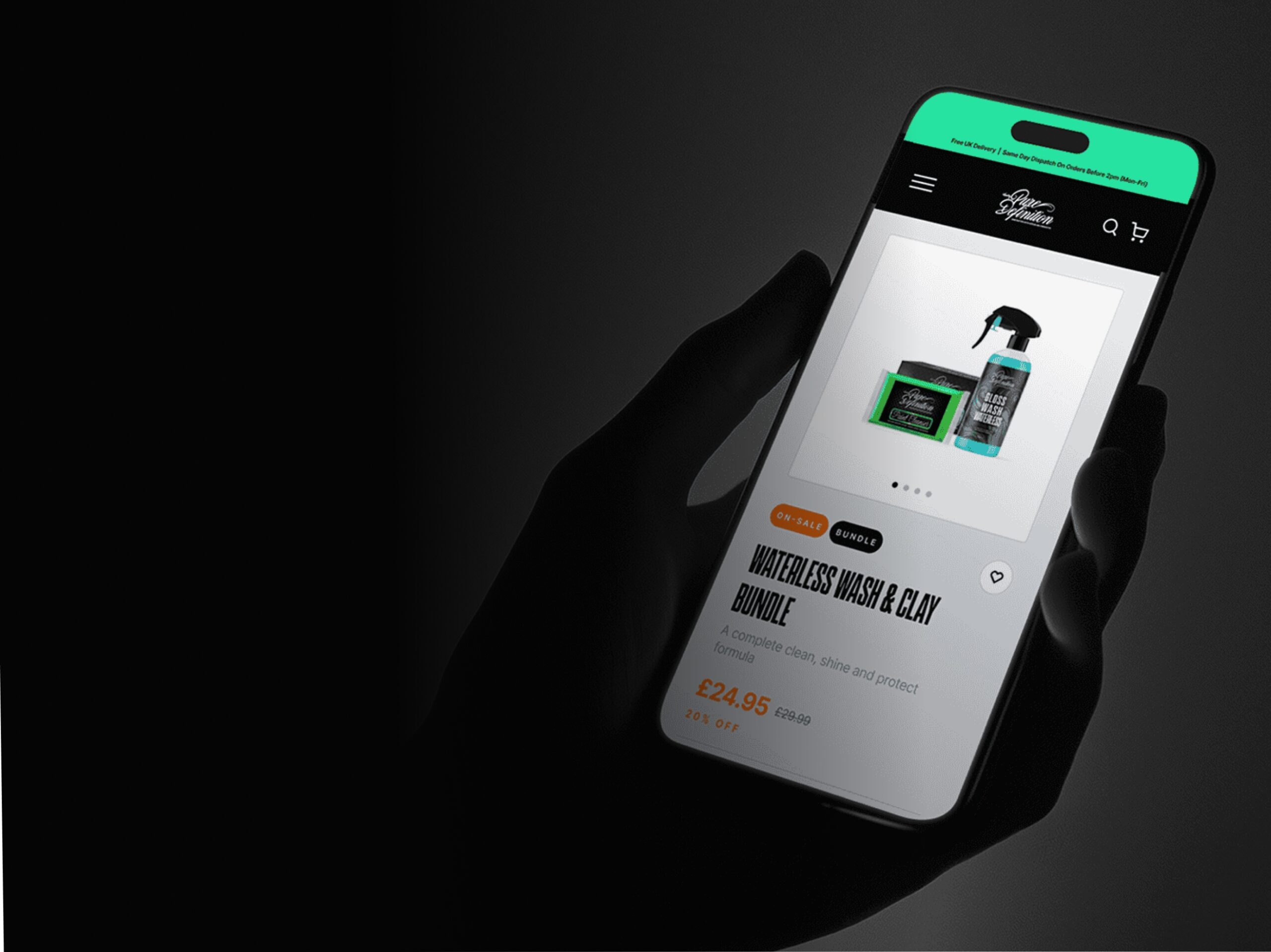 An eCommerce website built with AI, shown on a mobile phone