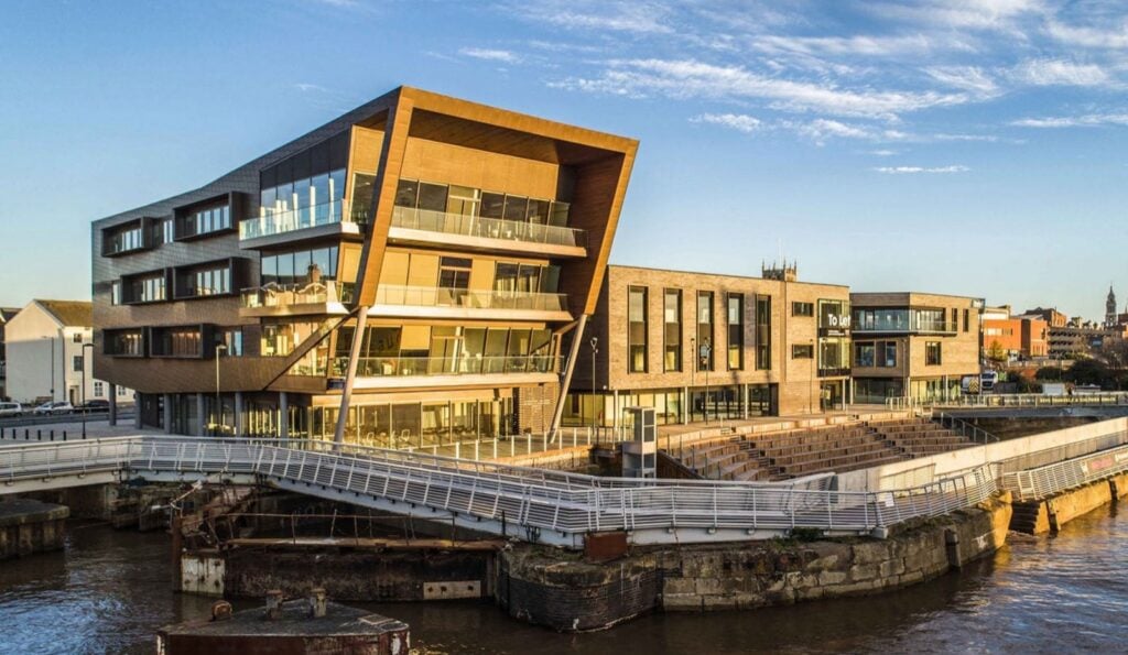 Contemporary waterfront building in Hull showcasing innovative architecture and design, perfect for web design and marketing agencies in Yorkshire.